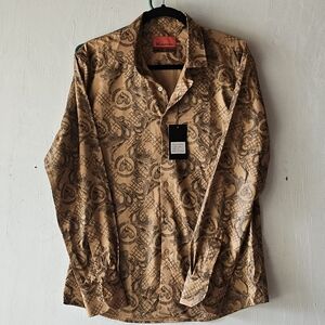 Men's Casual Button Down Shirt - Brown Pattern by
